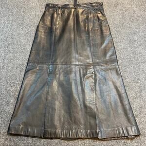 Vintage La Squadra Monte Carlo Black Leather Midi Skirt Pockets Timeless Small